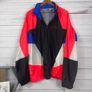 Vintage 90s Nike Multi Color Windbreaker Jacket Packable Hood‎ Black Blue Pink